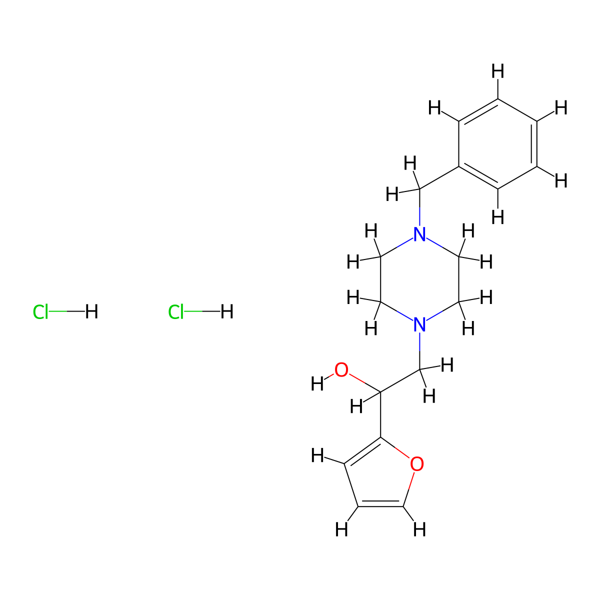 2-(4-Benzylpiperazin-1-yl)-1-(furan-2-yl)ethanol dihydrochloride molecular structure, CAS 1396883-67-2