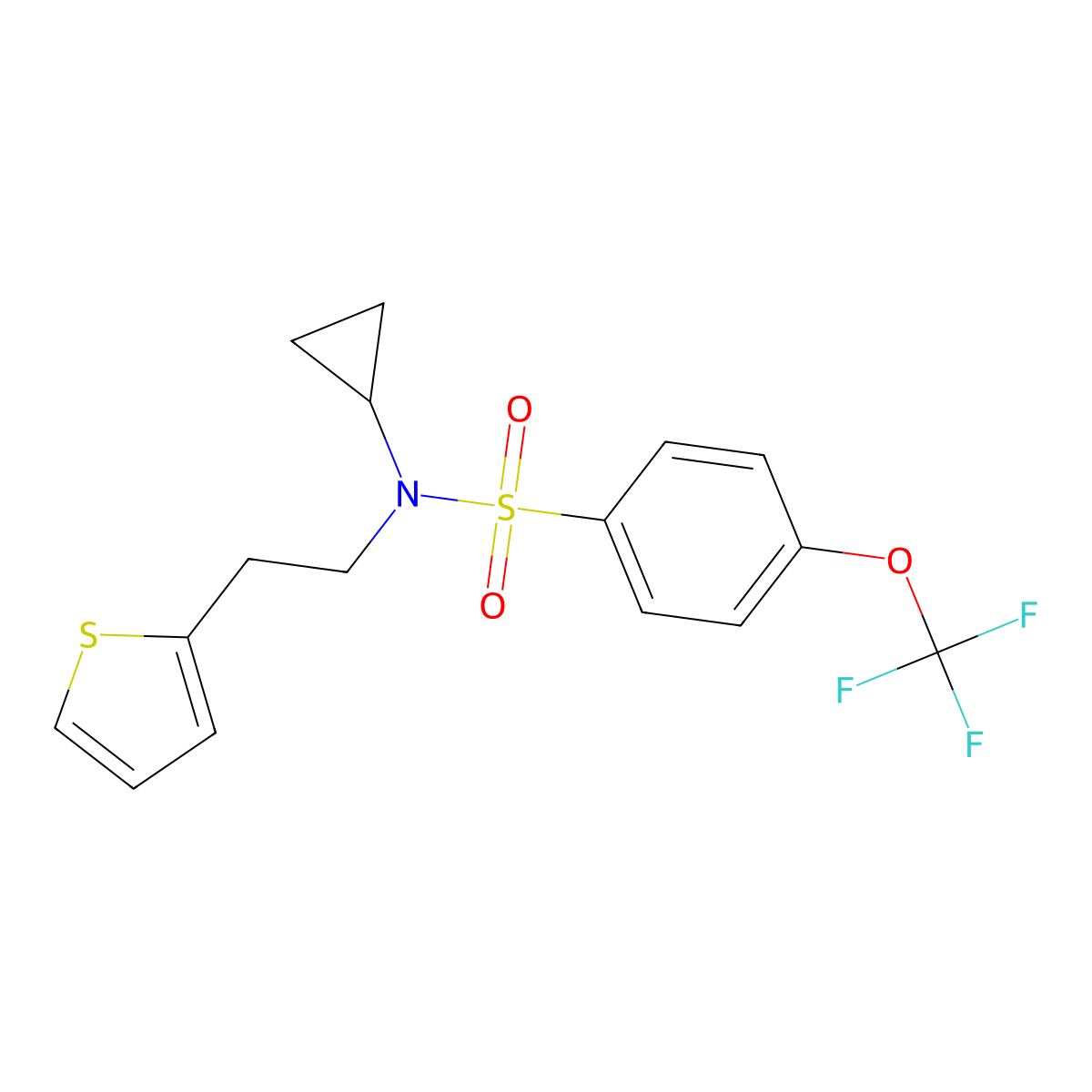 N-cyclopropyl-N-(2-(thiophen-2-yl)ethyl)-4-(trifluoromethoxy)benzenesulfonamide molecular structure, CAS 1396883-68-3