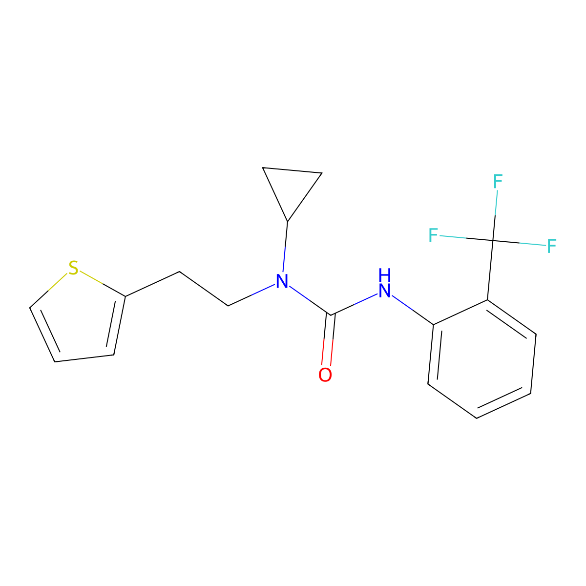 1-Cyclopropyl-1-(2-(thiophen-2-yl)ethyl)-3-(2-(trifluoromethyl)phenyl)urea molecular structure, CAS 1396883-85-4
