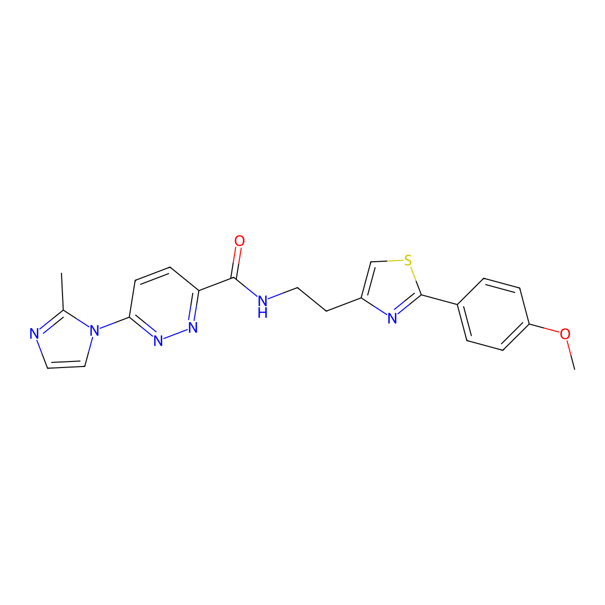 N-(2-(2-(4-methoxyphenyl)thiazol-4-yl)ethyl)-6-(2-methyl-1H-imidazol-1-yl)pyridazine-3-carboxamide molecular structure, CAS 1396883-88-7