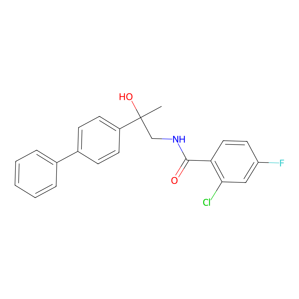 N-(2-{[1,1'-biphenyl]-4-yl}-2-hydroxypropyl)-2-chloro-4-fluorobenzamide molecular structure, CAS 1396883-90-1