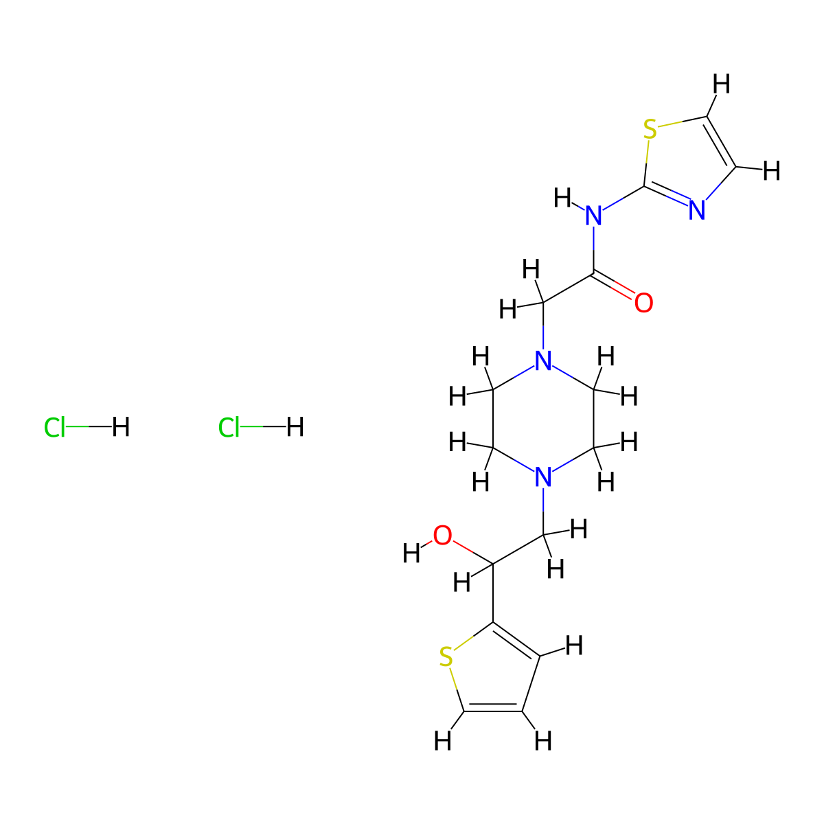 2-(4-(2-hydroxy-2-(thiophen-2-yl)ethyl)piperazin-1-yl)-N-(thiazol-2-yl)acetamide dihydrochloride molecular structure, CAS 1396883-93-4
