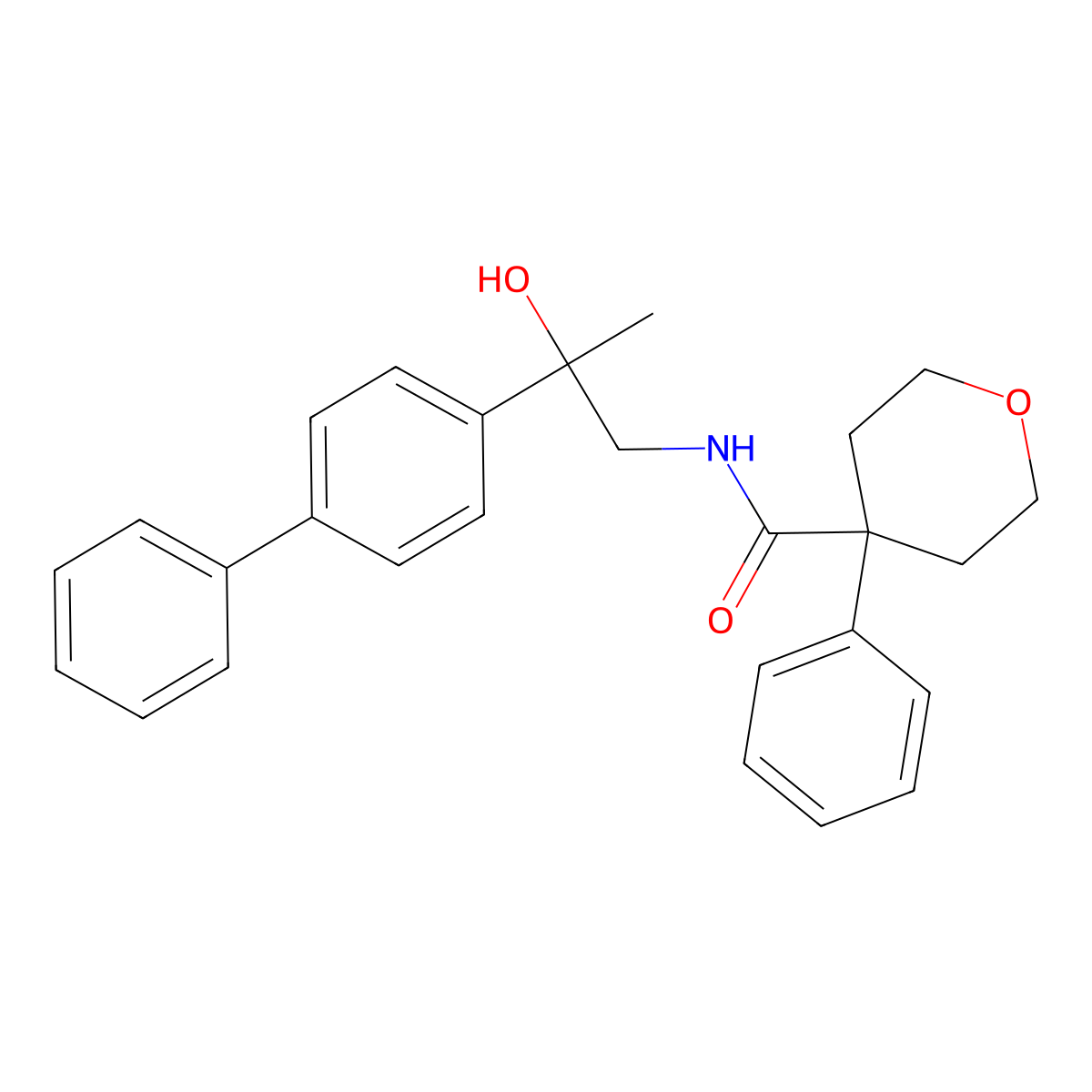 N-(2-([1,1'-biphenyl]-4-yl)-2-hydroxypropyl)-4-phenyltetrahydro-2H-pyran-4-carboxamide molecular structure, CAS 1396883-94-5