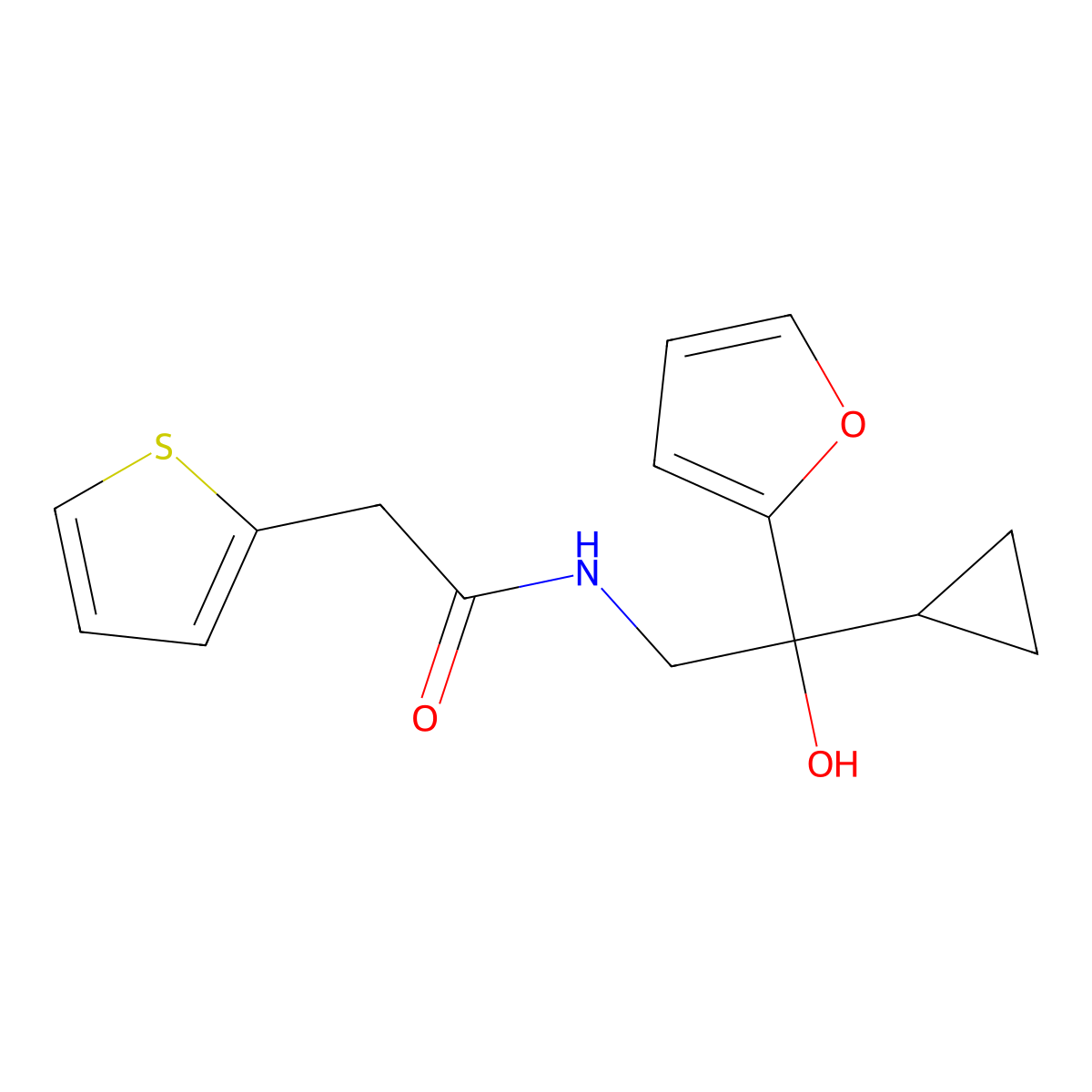 N-[2-cyclopropyl-2-(furan-2-yl)-2-hydroxyethyl]-2-(thiophen-2-yl)acetamide molecular structure, CAS 1396883-95-6