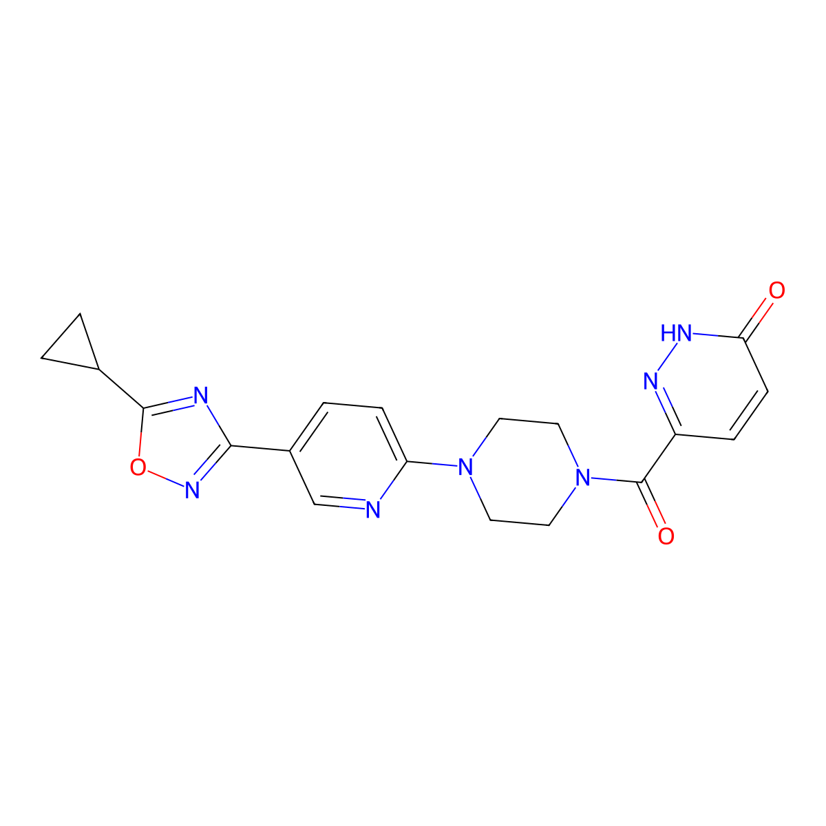 6-(4-(5-(5-cyclopropyl-1,2,4-oxadiazol-3-yl)pyridin-2-yl)piperazine-1-carbonyl)pyridazin-3(2H)-one molecular structure, CAS 1396883-98-9