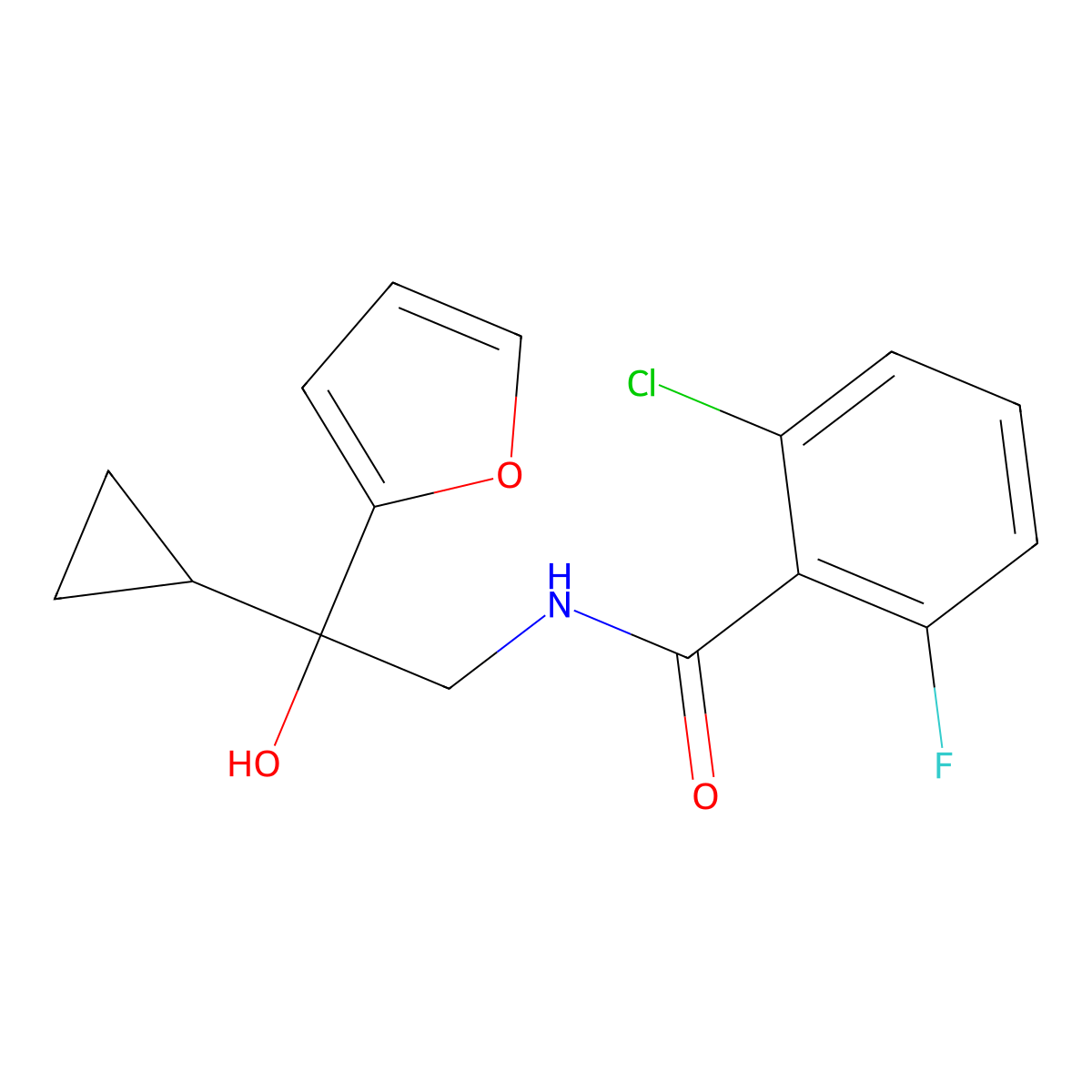 2-chloro-N-[2-cyclopropyl-2-(furan-2-yl)-2-hydroxyethyl]-6-fluorobenzamide molecular structure, CAS 1396884-00-6