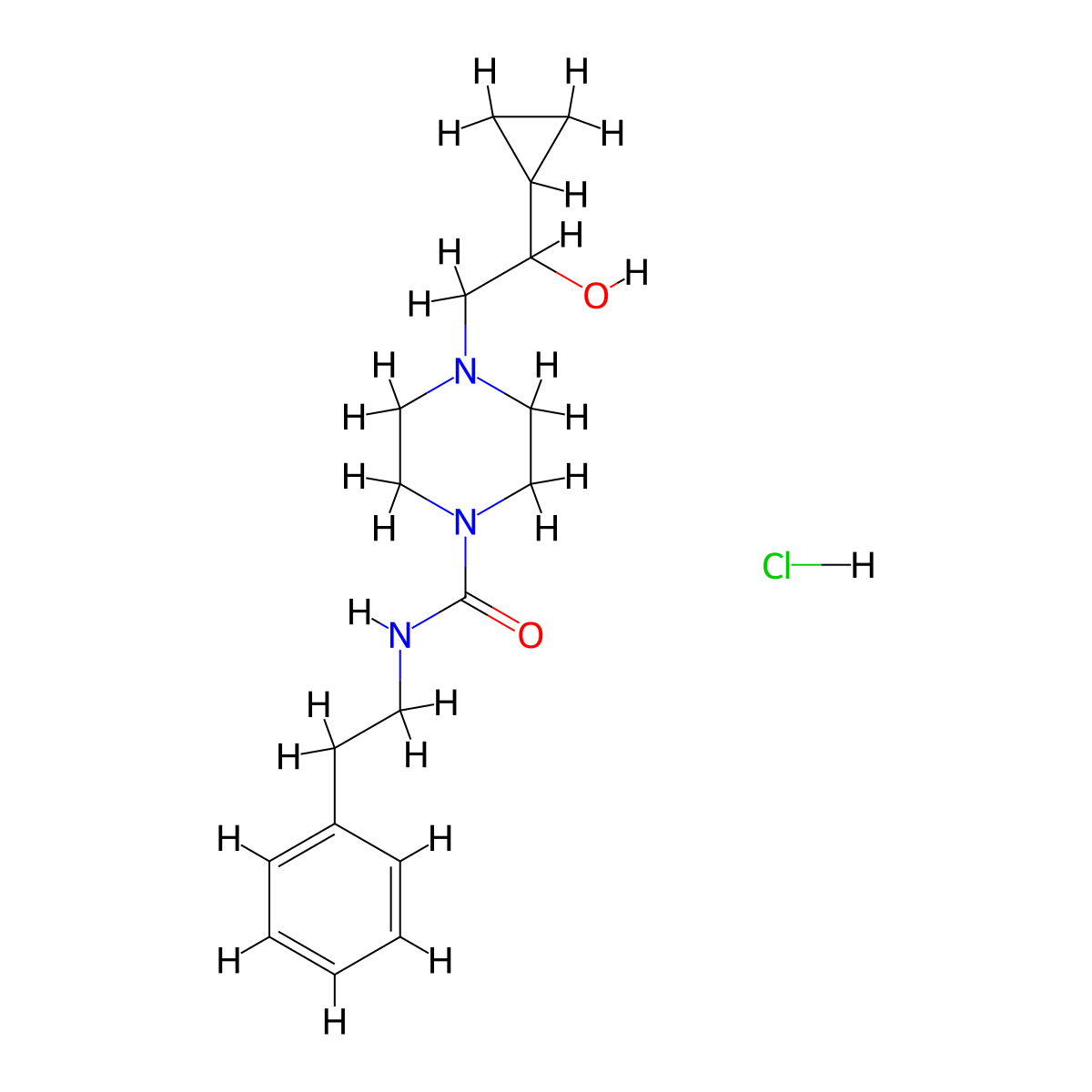 4-(2-cyclopropyl-2-hydroxyethyl)-N-phenethylpiperazine-1-carboxamide hydrochloride molecular structure, CAS 1396884-12-0