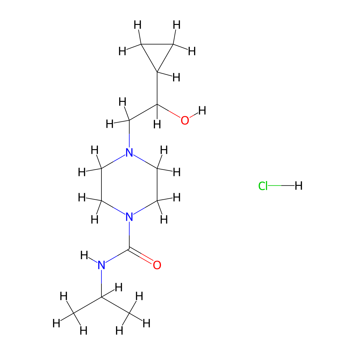 4-(2-cyclopropyl-2-hydroxyethyl)-N-isopropylpiperazine-1-carboxamide hydrochloride molecular structure, CAS 1396884-16-4