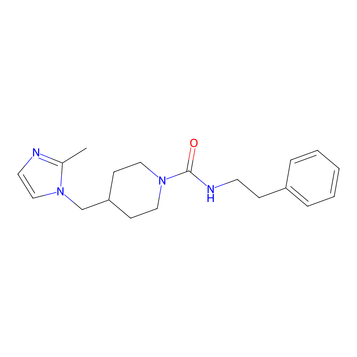 4-((2-methyl-1H-imidazol-1-yl)methyl)-N-phenethylpiperidine-1-carboxamide molecular structure, CAS 1396884-17-5