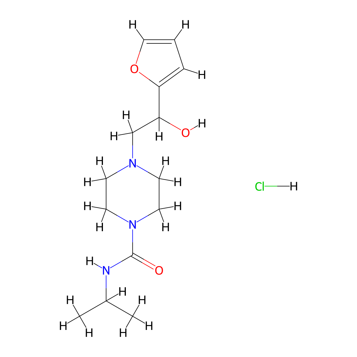 4-(2-(furan-2-yl)-2-hydroxyethyl)-N-isopropylpiperazine-1-carboxamide hydrochloride molecular structure, CAS 1396884-18-6