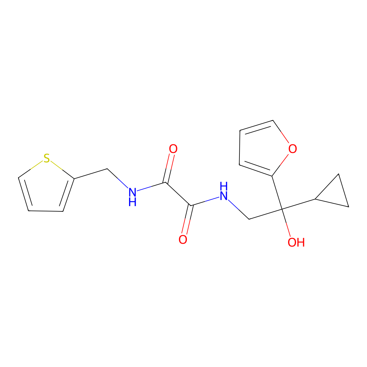 N1-(2-cyclopropyl-2-(furan-2-yl)-2-hydroxyethyl)-N2-(thiophen-2-ylmethyl)oxalamide molecular structure, CAS 1396884-29-9