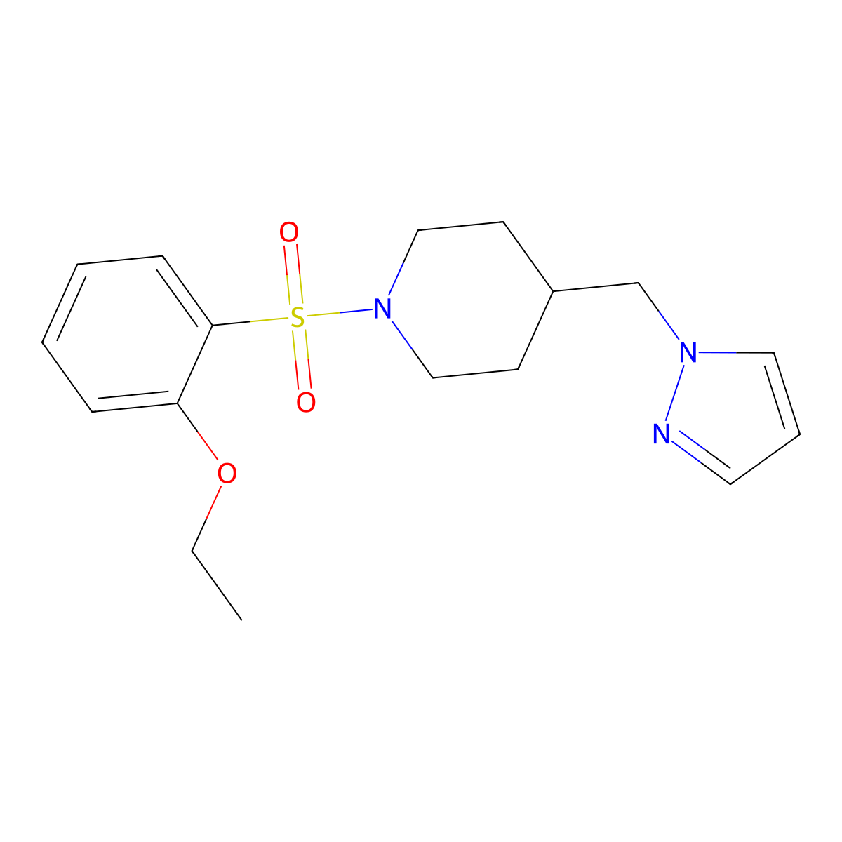 4-((1H-pyrazol-1-yl)methyl)-1-((2-ethoxyphenyl)sulfonyl)piperidine molecular structure, CAS 1396884-31-3