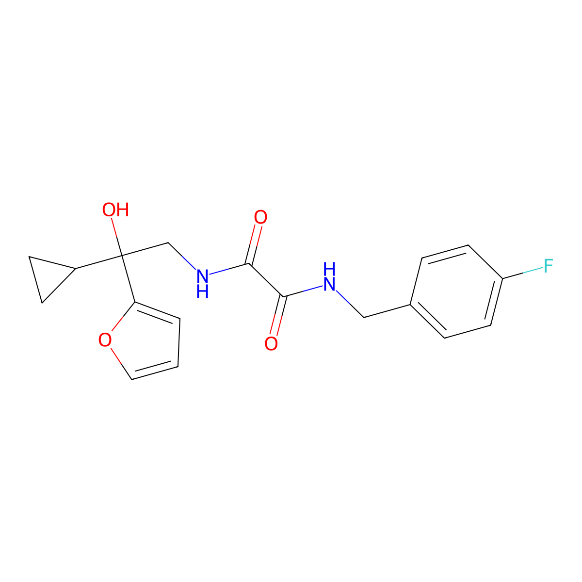 N1-(2-cyclopropyl-2-(furan-2-yl)-2-hydroxyethyl)-N2-(4-fluorobenzyl)oxalamide molecular structure, CAS 1396884-34-6