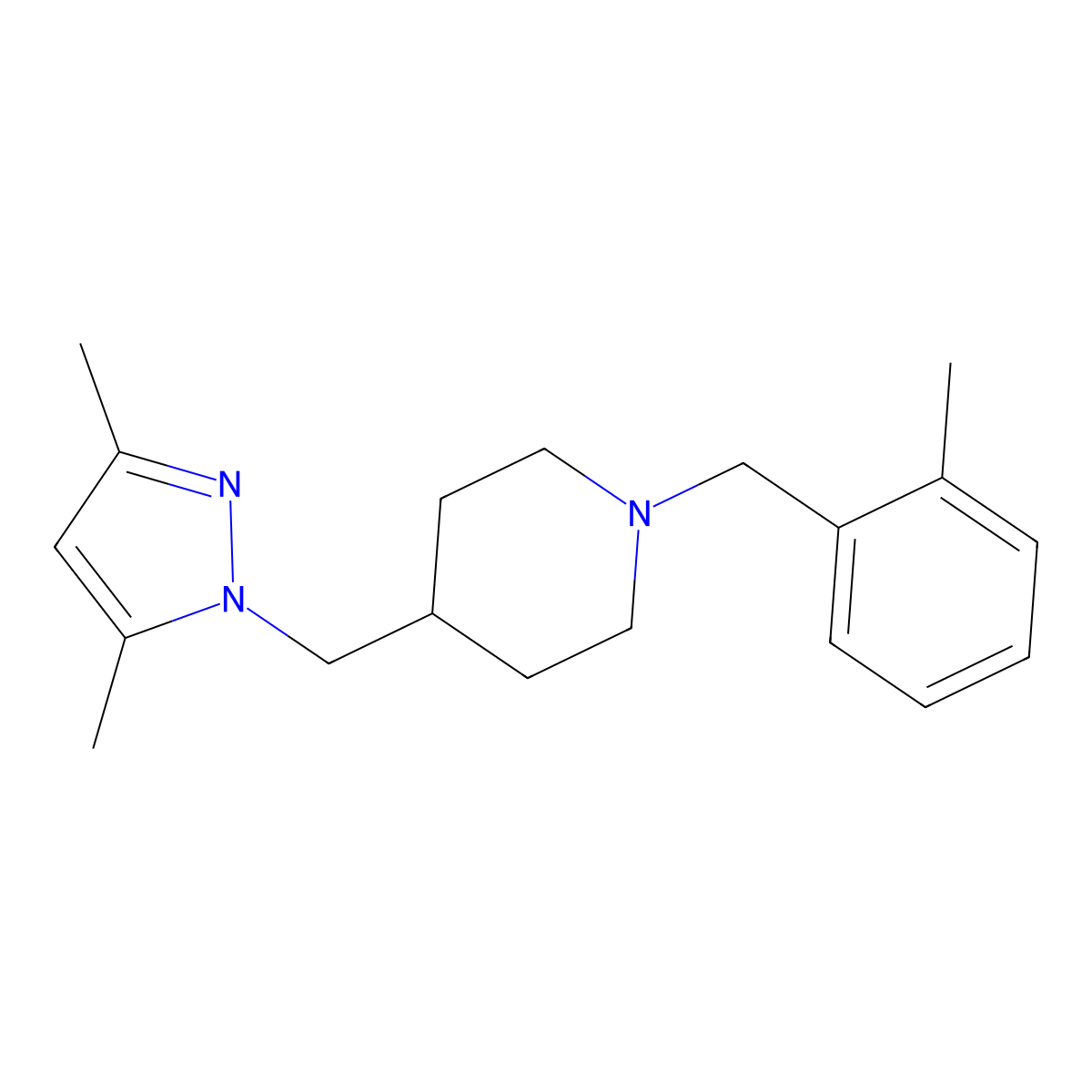 4-[(3,5-dimethyl-1H-pyrazol-1-yl)methyl]-1-[(2-methylphenyl)methyl]piperidine molecular structure, CAS 1396884-37-9