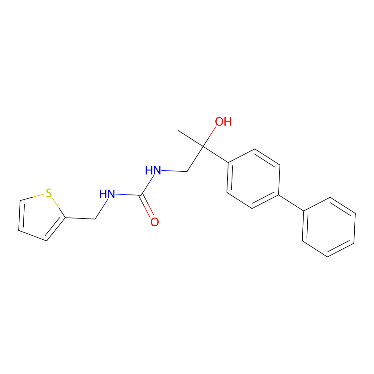 1-(2-([1,1'-Biphenyl]-4-yl)-2-hydroxypropyl)-3-(thiophen-2-ylmethyl)urea molecular structure, CAS 1396884-45-9