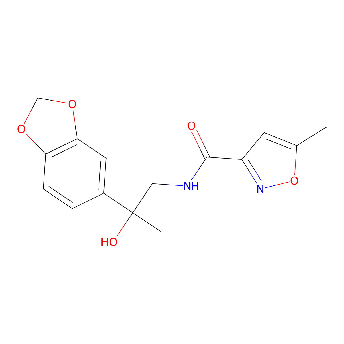 N-(2-(benzo[d][1,3]dioxol-5-yl)-2-hydroxypropyl)-5-methylisoxazole-3-carboxamide molecular structure, CAS 1396884-50-6