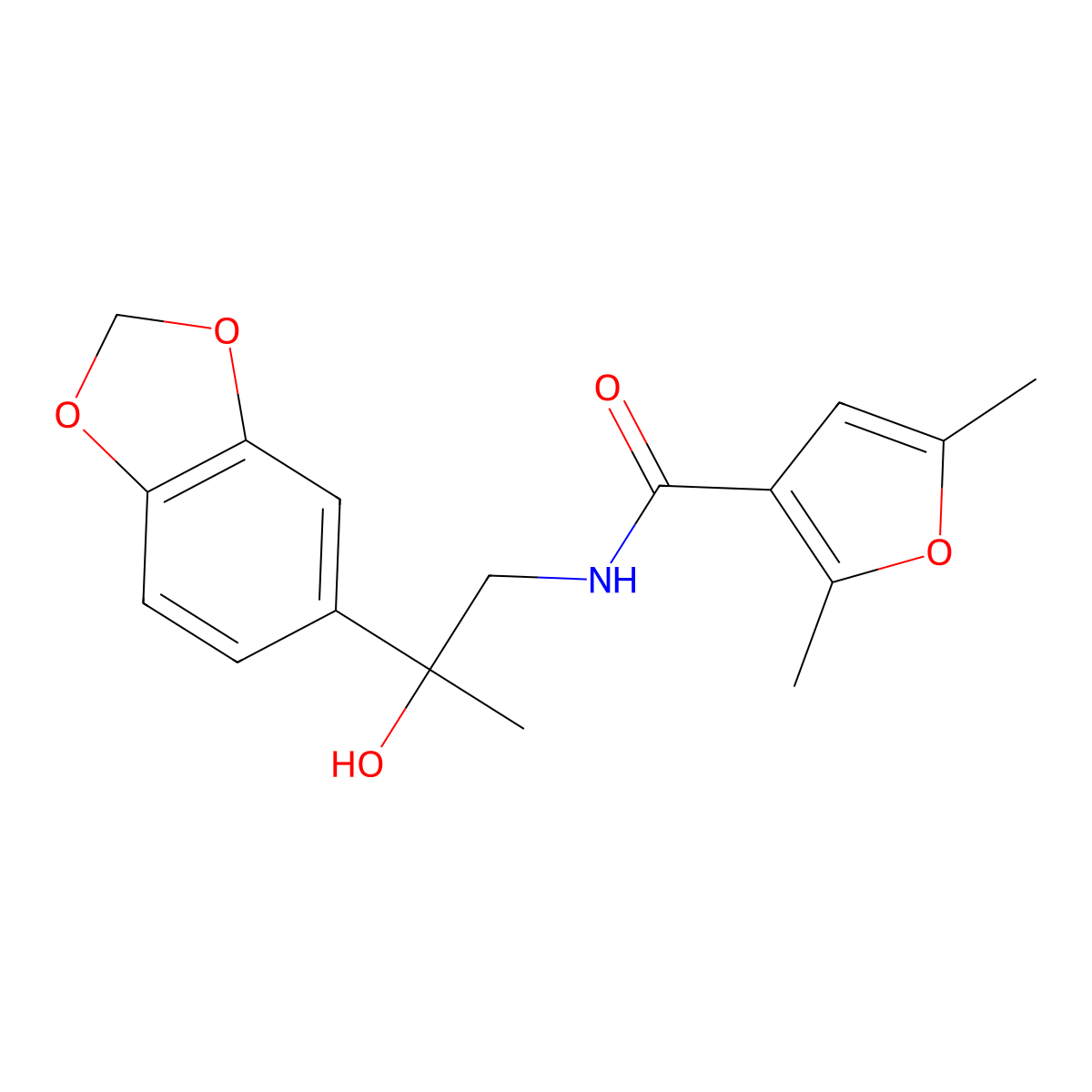 N-(2-(benzo[d][1,3]dioxol-5-yl)-2-hydroxypropyl)-2,5-dimethylfuran-3-carboxamide molecular structure, CAS 1396884-54-0