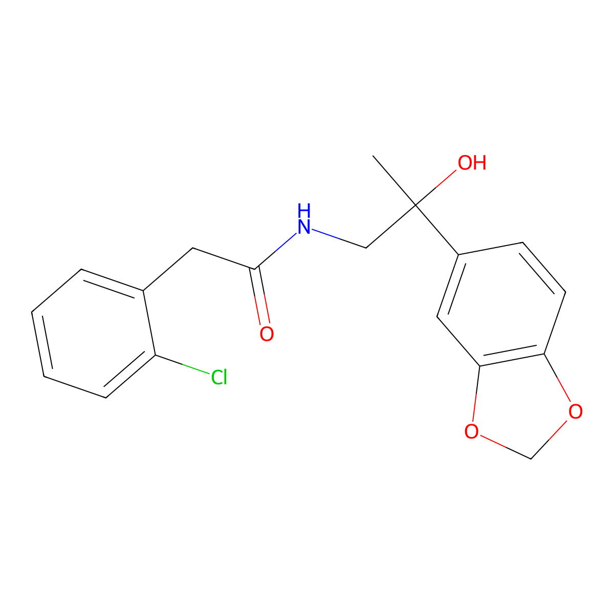 N-(2-(benzo[d][1,3]dioxol-5-yl)-2-hydroxypropyl)-2-(2-chlorophenyl)acetamide molecular structure, CAS 1396884-57-3