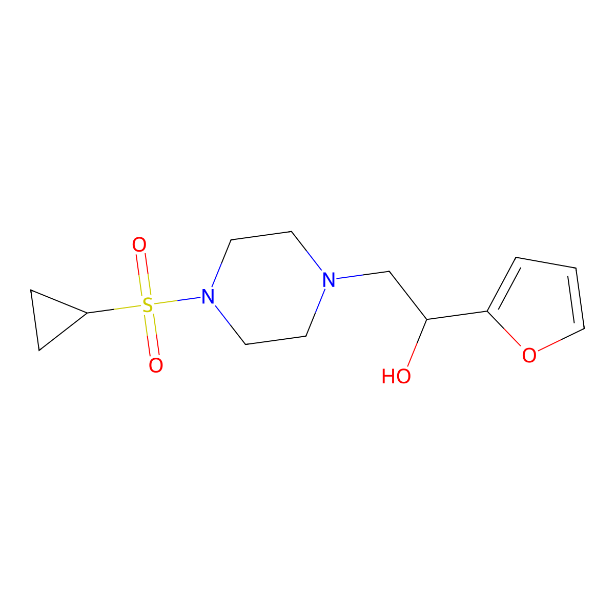2-(4-(Cyclopropylsulfonyl)piperazin-1-yl)-1-(furan-2-yl)ethanol molecular structure, CAS 1396884-62-0