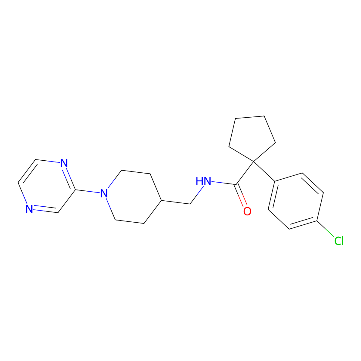 1-(4-chlorophenyl)-N-((1-(pyrazin-2-yl)piperidin-4-yl)methyl)cyclopentanecarboxamide molecular structure, CAS 1396884-65-3