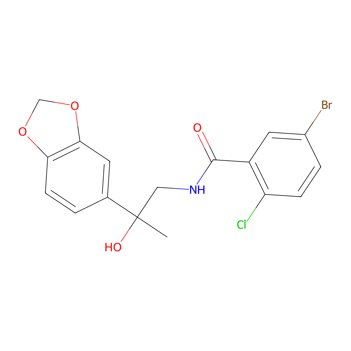 N-(2-(benzo[d][1,3]dioxol-5-yl)-2-hydroxypropyl)-5-bromo-2-chlorobenzamide molecular structure, CAS 1396884-76-6