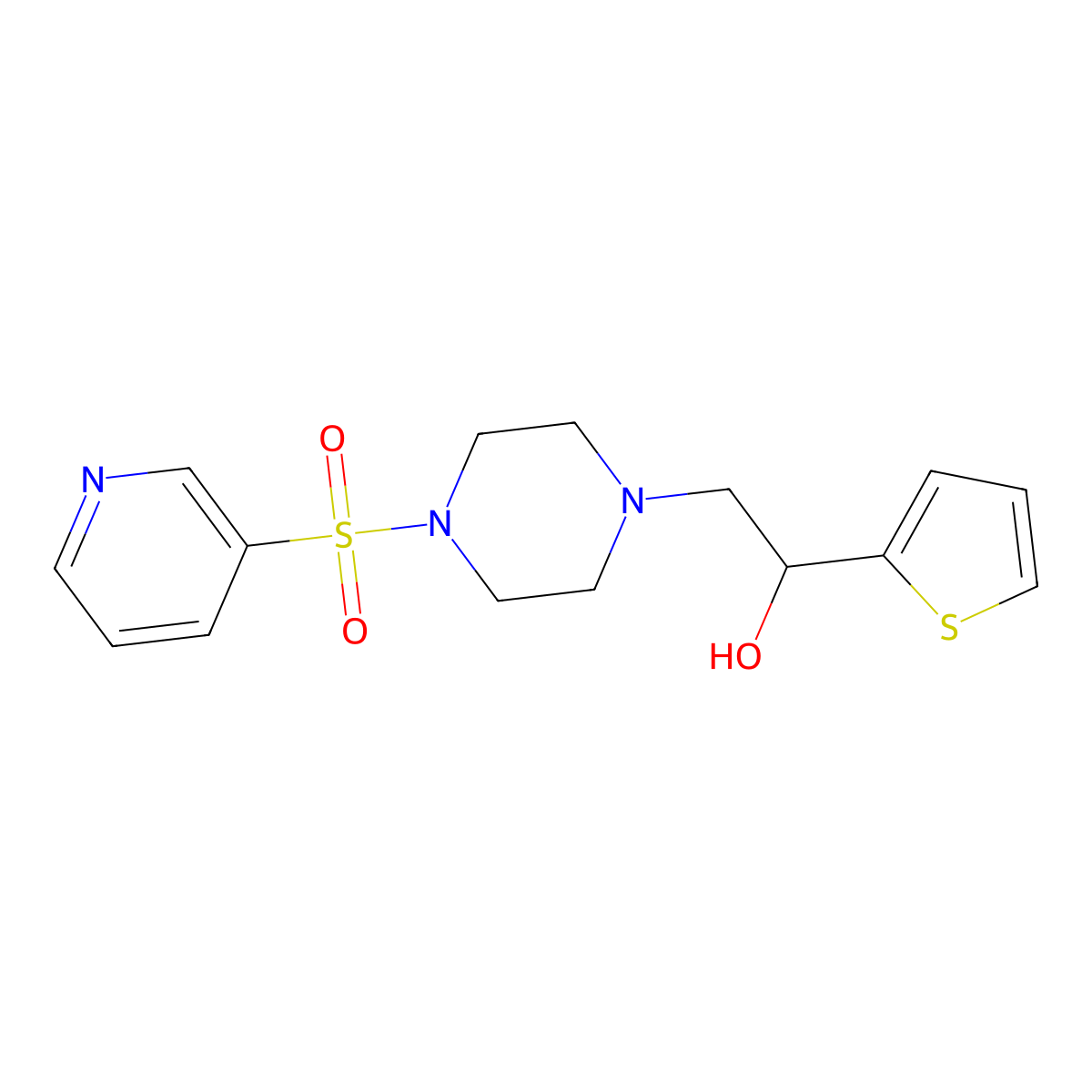 2-(4-(Pyridin-3-ylsulfonyl)piperazin-1-yl)-1-(thiophen-2-yl)ethanol molecular structure, CAS 1396884-80-2