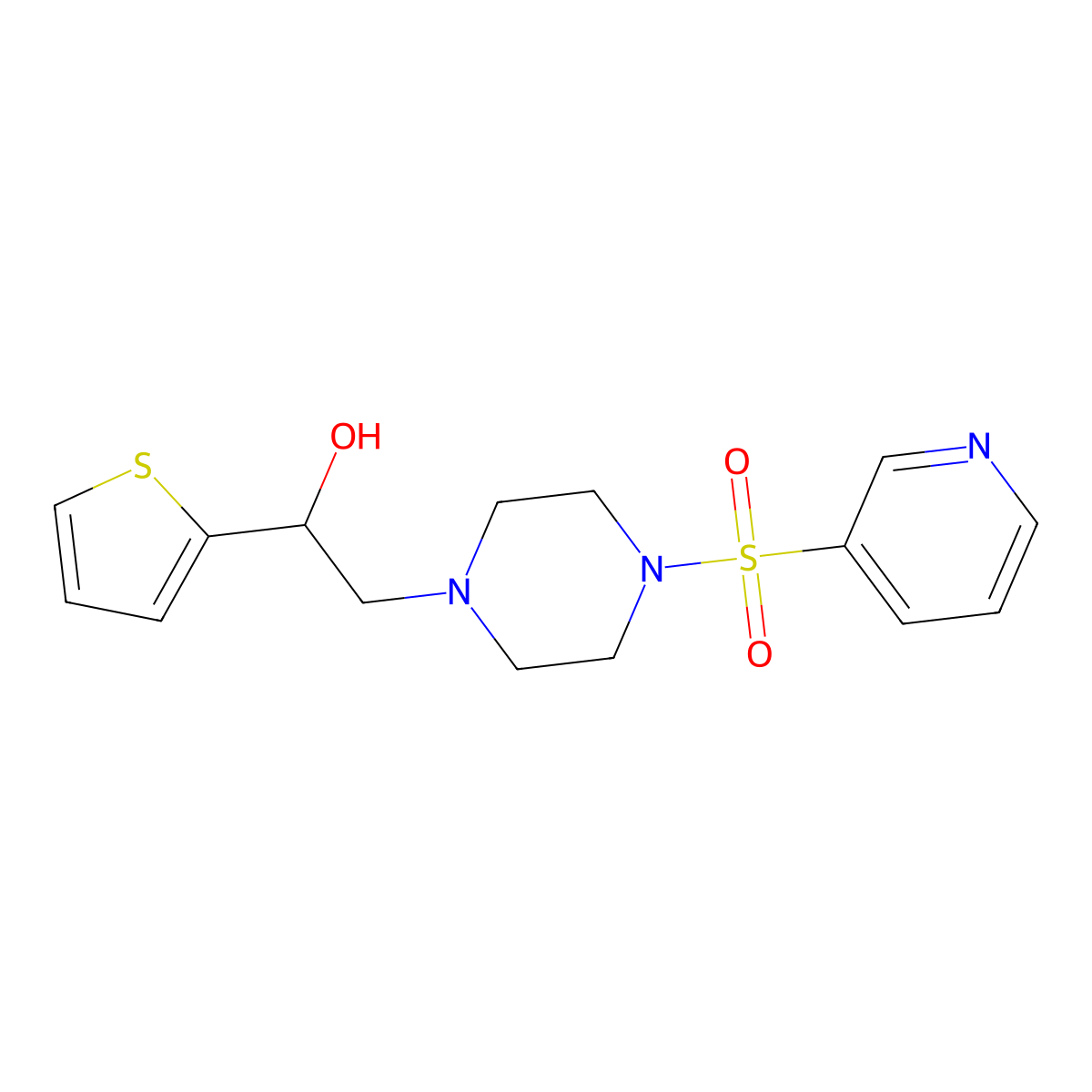 2-(4-(Pyridin-3-ylsulfonyl)piperazin-1-yl)-1-(thiophen-2-yl)ethanol molecular structure, CAS 1396884-80-2