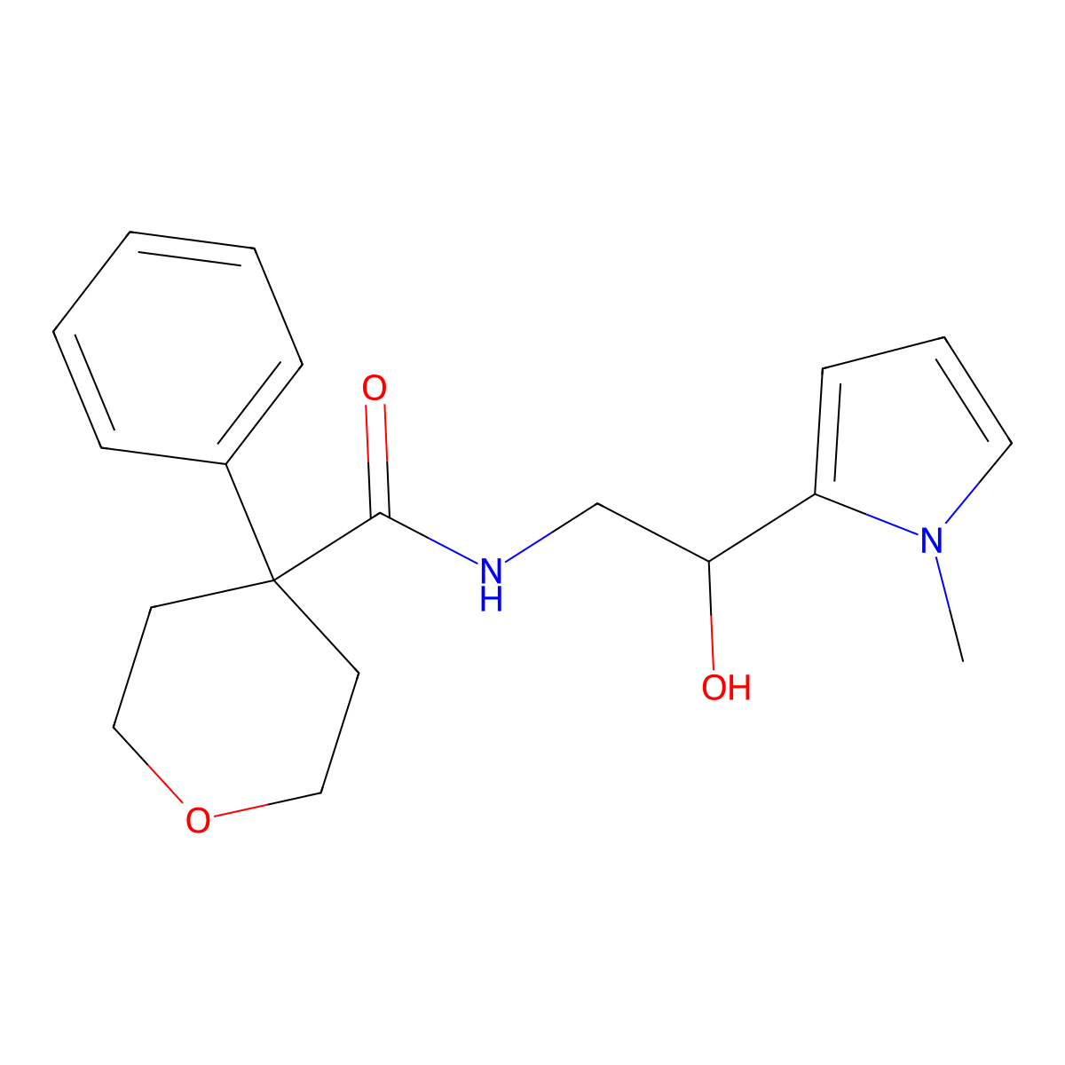 N-[2-hydroxy-2-(1-methyl-1H-pyrrol-2-yl)ethyl]-4-phenyloxane-4-carboxamide molecular structure, CAS 1396884-83-5