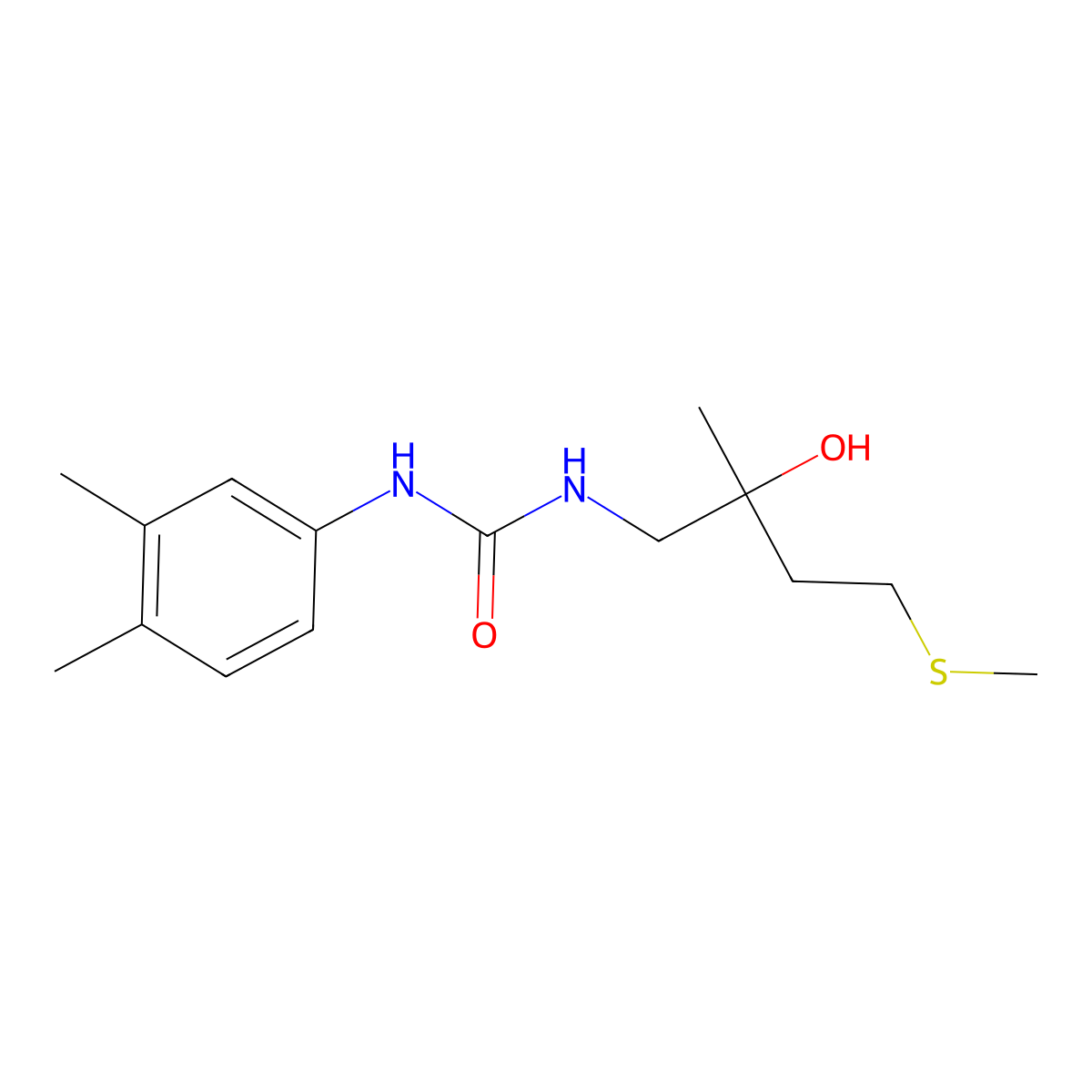 1-(3,4-Dimethylphenyl)-3-(2-hydroxy-2-methyl-4-(methylthio)butyl)urea molecular structure, CAS 1396884-86-8