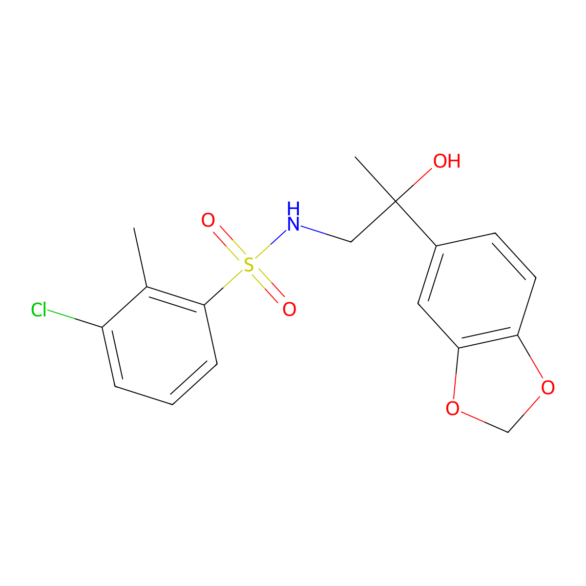 N-(2-(benzo[d][1,3]dioxol-5-yl)-2-hydroxypropyl)-3-chloro-2-methylbenzenesulfonamide molecular structure, CAS 1396884-87-9