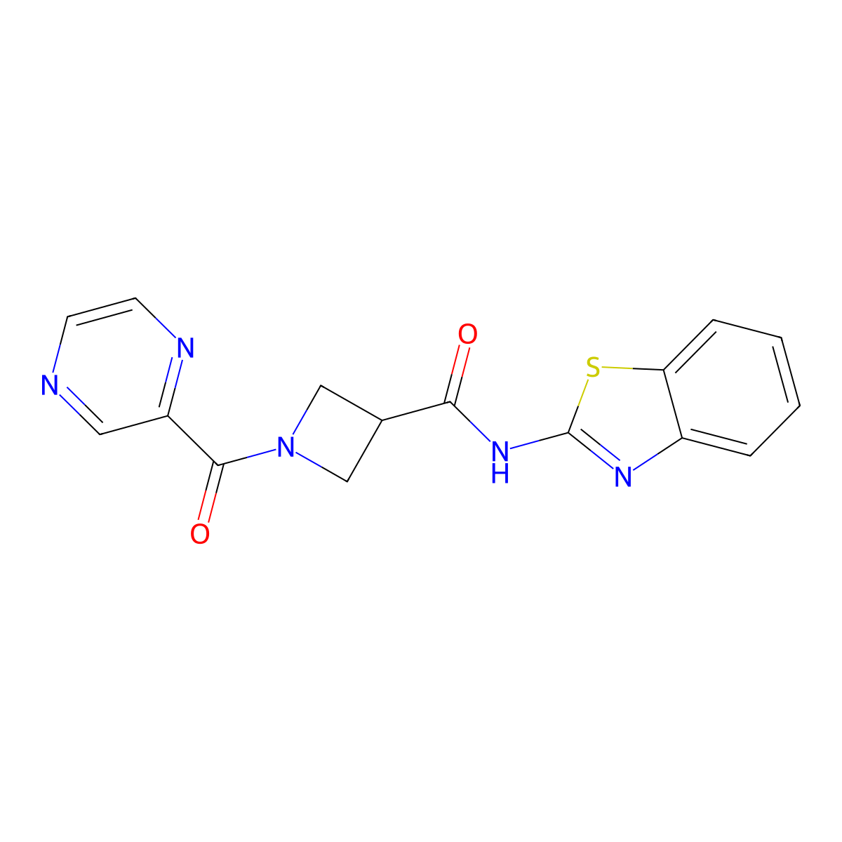 N-(benzo[d]thiazol-2-yl)-1-(pyrazine-2-carbonyl)azetidine-3-carboxamide molecular structure, CAS 1396884-88-0