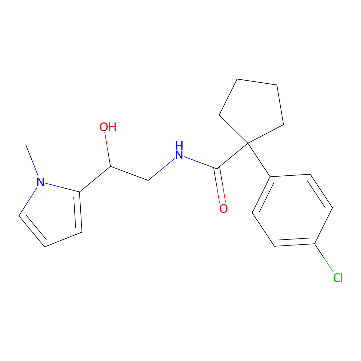 1-(4-chlorophenyl)-N-[2-hydroxy-2-(1-methyl-1H-pyrrol-2-yl)ethyl]cyclopentane-1-carboxamide molecular structure, CAS 1396884-89-1