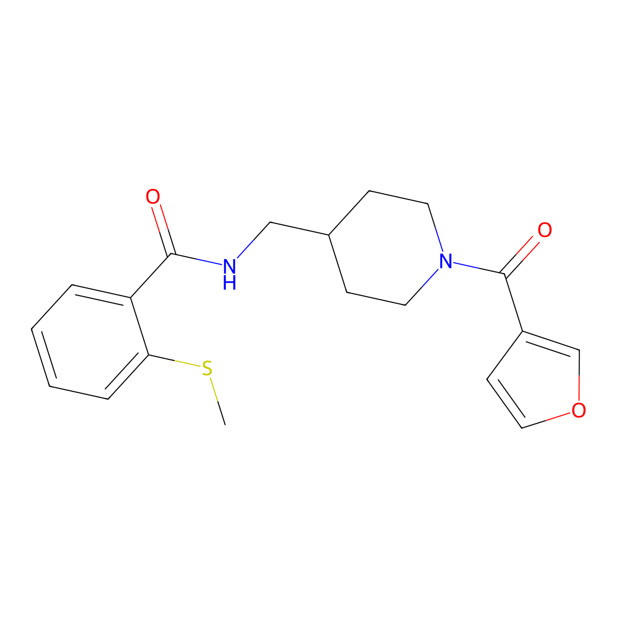 N-((1-(furan-3-carbonyl)piperidin-4-yl)methyl)-2-(methylthio)benzamide molecular structure, CAS 1396884-90-4