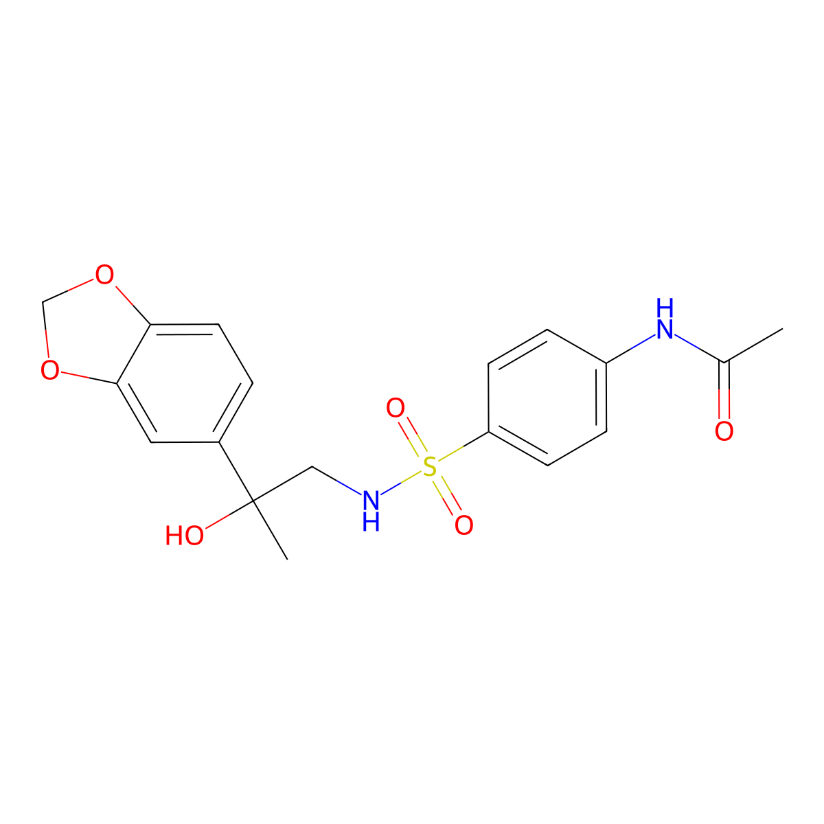 N-(4-(N-(2-(benzo[d][1,3]dioxol-5-yl)-2-hydroxypropyl)sulfamoyl)phenyl)acetamide molecular structure, CAS 1396884-94-8