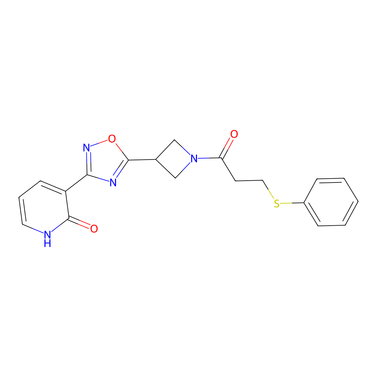 3-(5-(1-(3-(phenylthio)propanoyl)azetidin-3-yl)-1,2,4-oxadiazol-3-yl)pyridin-2(1H)-one molecular structure, CAS 1396884-97-1