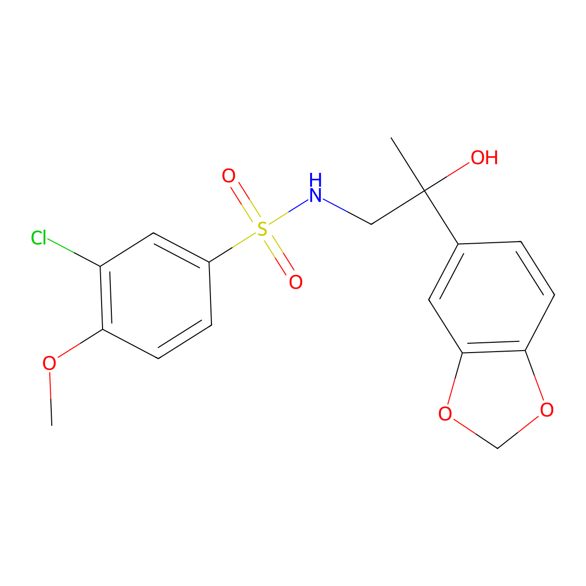 N-(2-(benzo[d][1,3]dioxol-5-yl)-2-hydroxypropyl)-3-chloro-4-methoxybenzenesulfonamide molecular structure, CAS 1396884-99-3