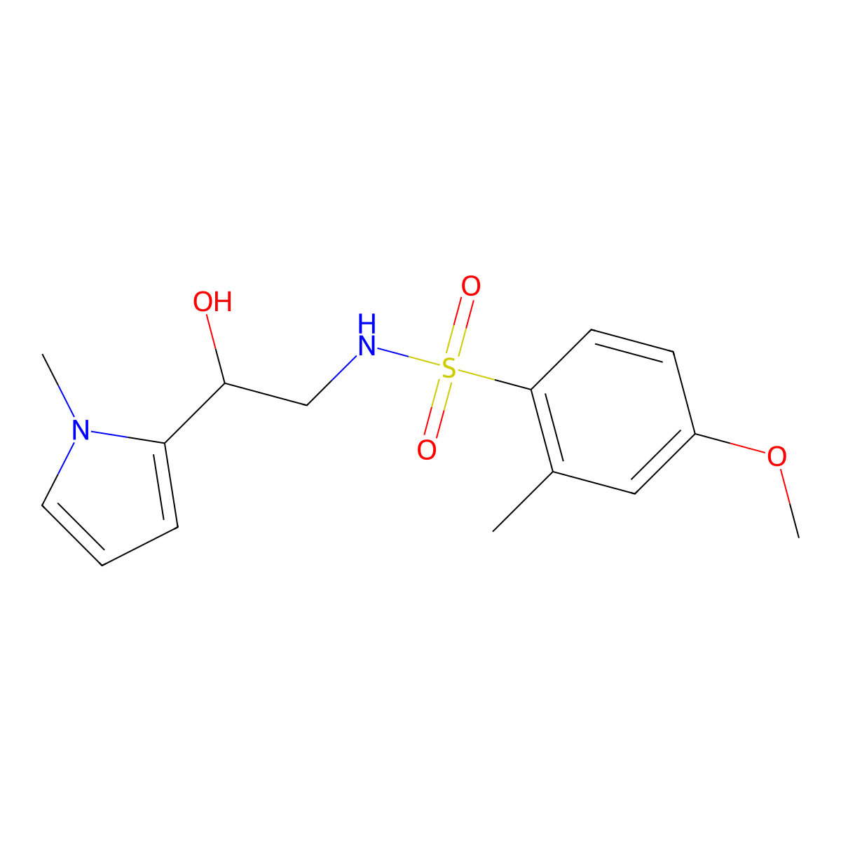 N-[2-hydroxy-2-(1-methyl-1H-pyrrol-2-yl)ethyl]-4-methoxy-2-methylbenzene-1-sulfonamide molecular structure, CAS 1396885-01-0
