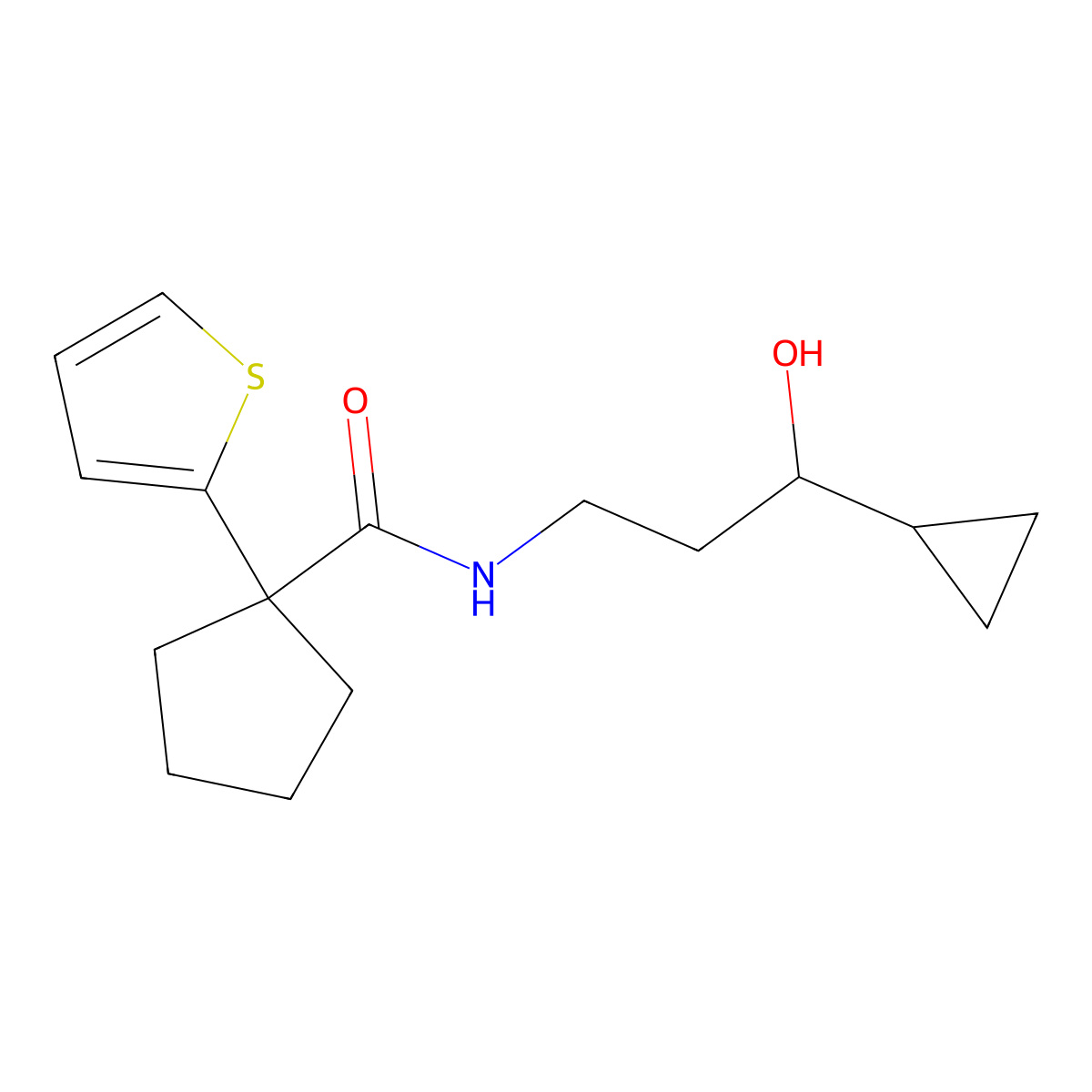 N-(3-cyclopropyl-3-hydroxypropyl)-1-(thiophen-2-yl)cyclopentanecarboxamide molecular structure, CAS 1396885-02-1