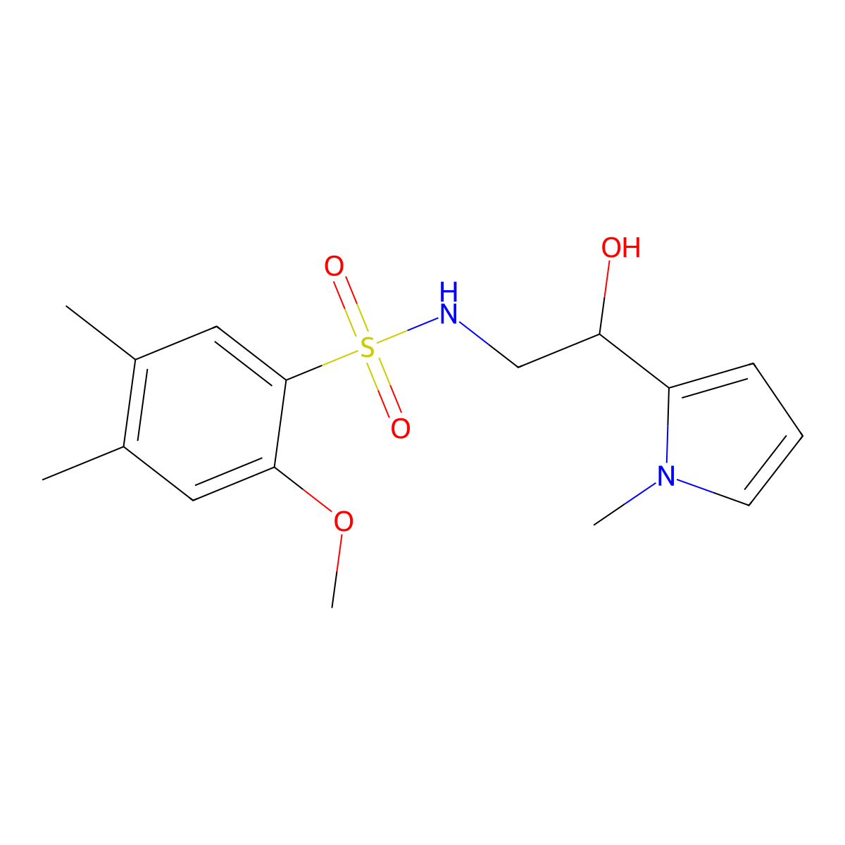 N-(2-hydroxy-2-(1-methyl-1H-pyrrol-2-yl)ethyl)-2-methoxy-4,5-dimethylbenzenesulfonamide molecular structure, CAS 1396885-07-6