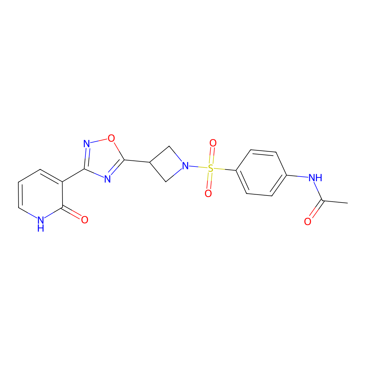 N-(4-((3-(3-(2-oxo-1,2-dihydropyridin-3-yl)-1,2,4-oxadiazol-5-yl)azetidin-1-yl)sulfonyl)phenyl)acetamide molecular structure, CAS 1396885-08-7
