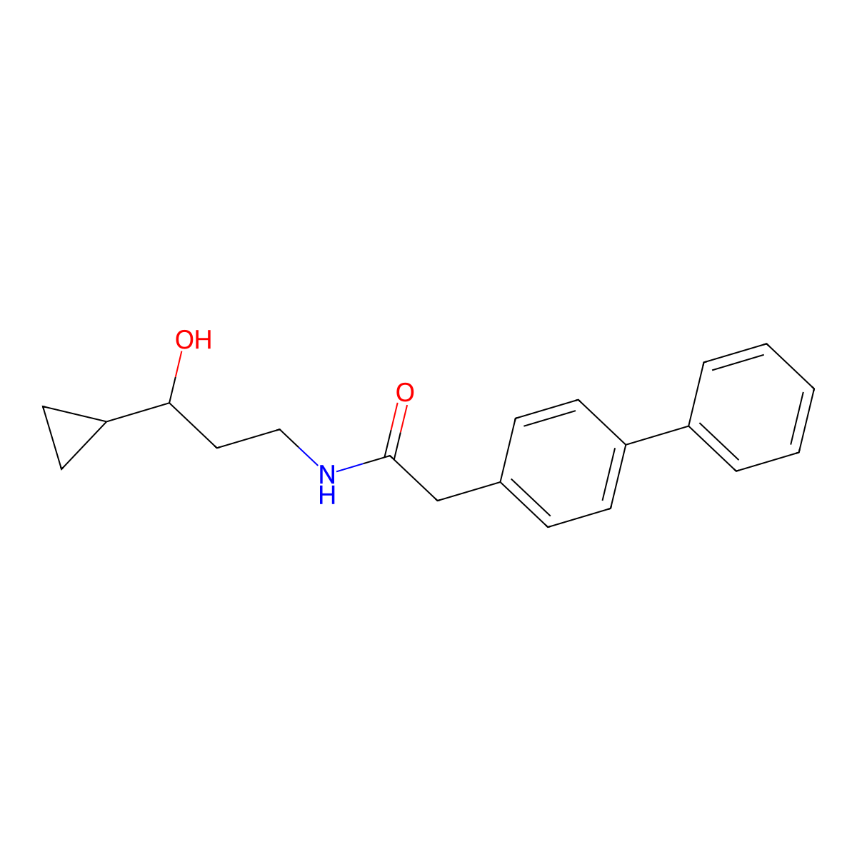 2-([1,1'-biphenyl]-4-yl)-N-(3-cyclopropyl-3-hydroxypropyl)acetamide molecular structure, CAS 1396885-10-1