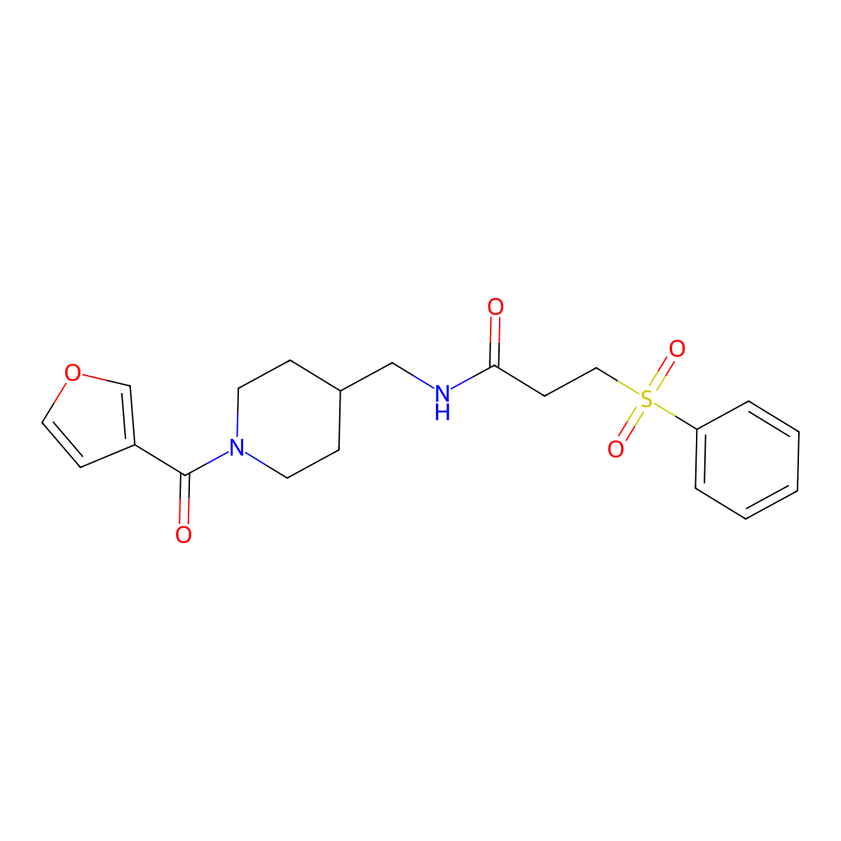 N-((1-(furan-3-carbonyl)piperidin-4-yl)methyl)-3-(phenylsulfonyl)propanamide molecular structure, CAS 1396885-12-3