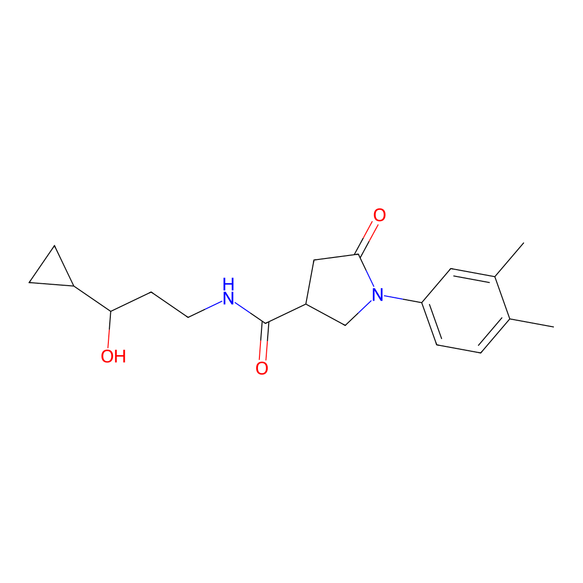 N-(3-cyclopropyl-3-hydroxypropyl)-1-(3,4-dimethylphenyl)-5-oxopyrrolidine-3-carboxamide molecular structure, CAS 1396885-13-4