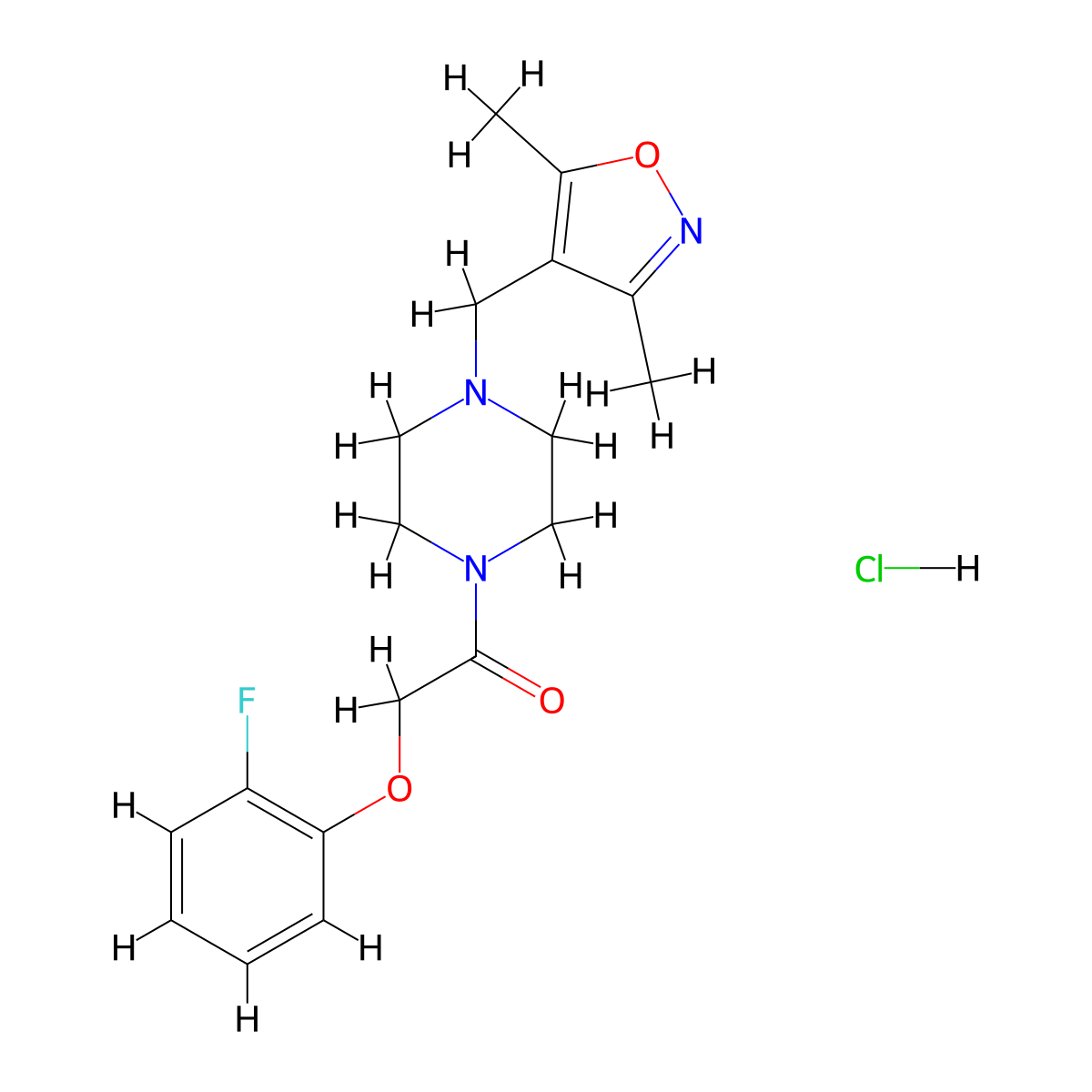 1-(4-((3,5-Dimethylisoxazol-4-yl)methyl)piperazin-1-yl)-2-(2-fluorophenoxy)ethanone hydrochloride molecular structure, CAS 1396885-14-5