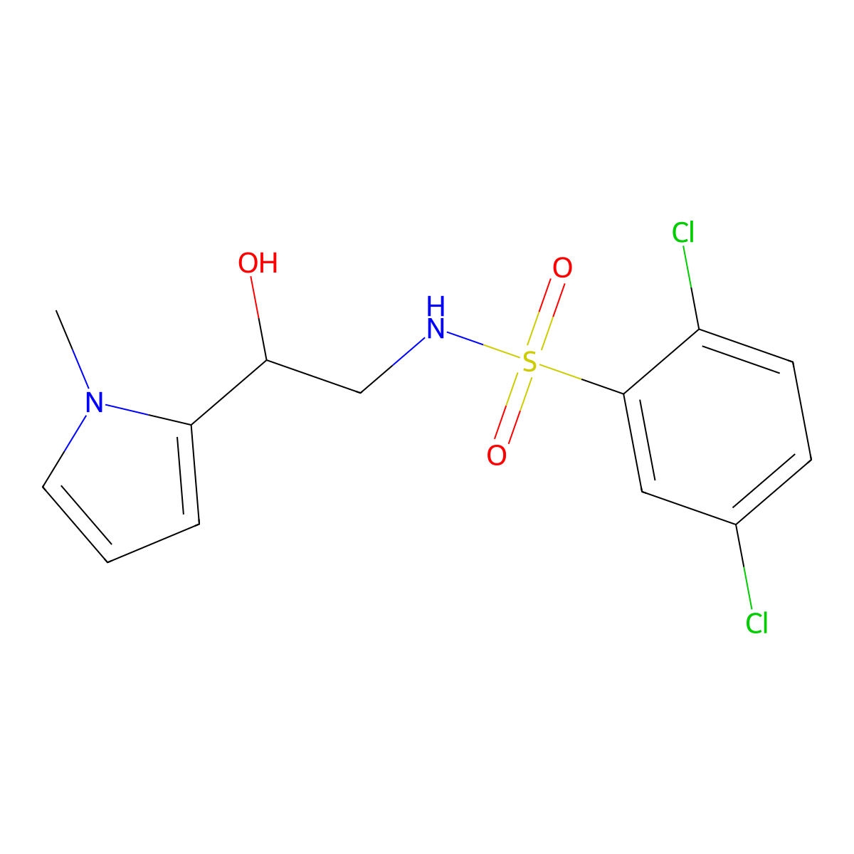 2,5-dichloro-N-(2-hydroxy-2-(1-methyl-1H-pyrrol-2-yl)ethyl)benzenesulfonamide molecular structure, CAS 1396885-20-3
