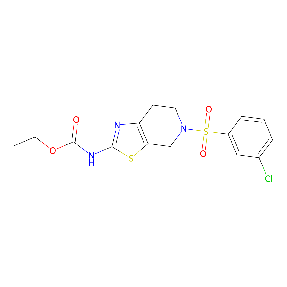Ethyl (5-((3-chlorophenyl)sulfonyl)-4,5,6,7-tetrahydrothiazolo[5,4-c]pyridin-2-yl)carbamate molecular structure, CAS 1396885-23-6