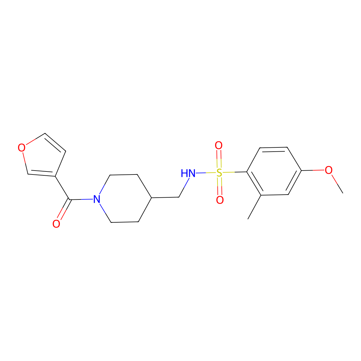 N-((1-(furan-3-carbonyl)piperidin-4-yl)methyl)-4-methoxy-2-methylbenzenesulfonamide molecular structure, CAS 1396885-24-7
