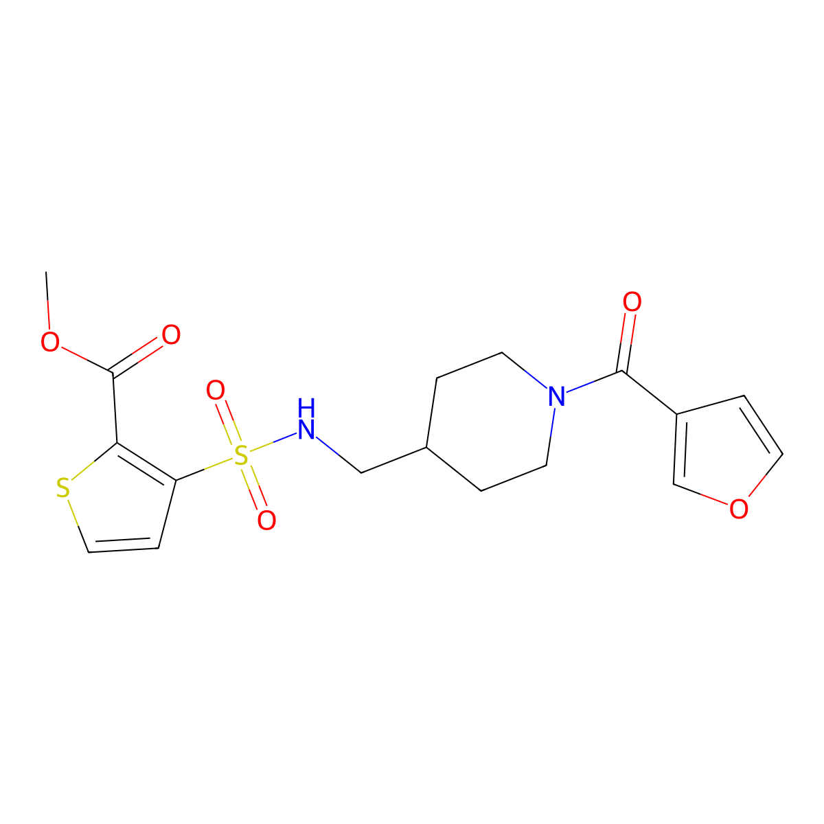 methyl 3-(N-((1-(furan-3-carbonyl)piperidin-4-yl)methyl)sulfamoyl)thiophene-2-carboxylate molecular structure, CAS 1396885-32-7