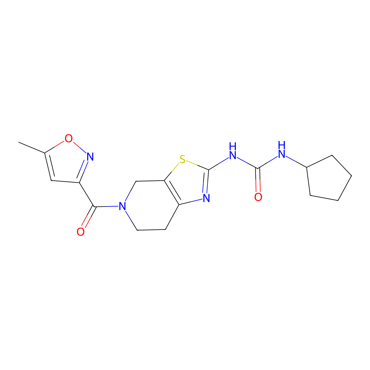 1-Cyclopentyl-3-(5-(5-methylisoxazole-3-carbonyl)-4,5,6,7-tetrahydrothiazolo[5,4-c]pyridin-2-yl)urea molecular structure, CAS 1396885-34-9