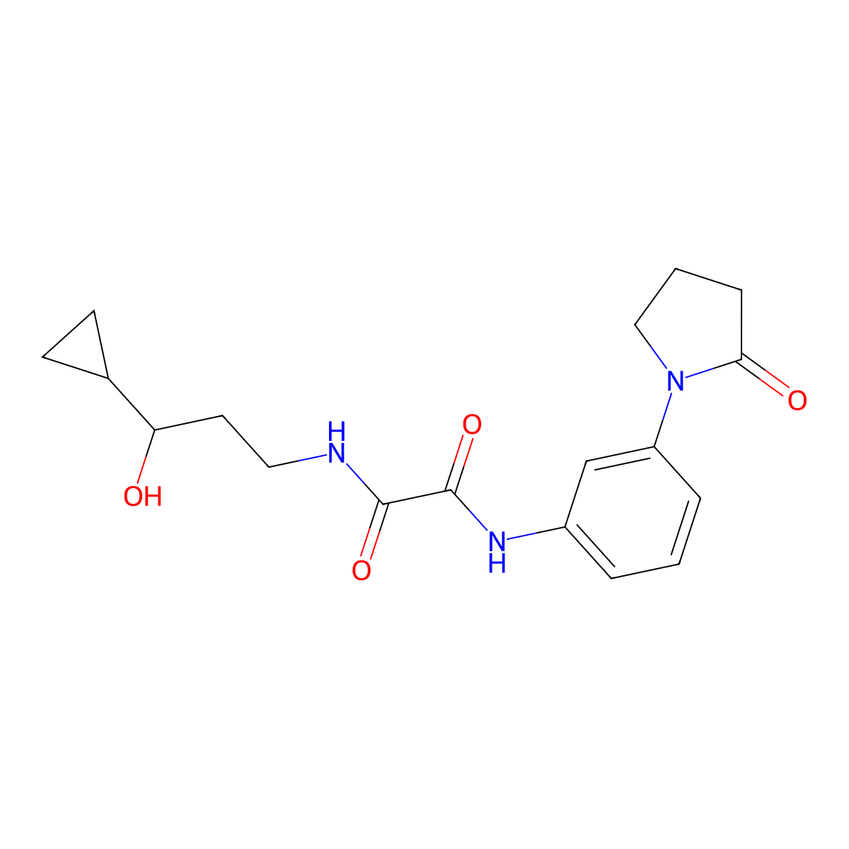 N1-(3-cyclopropyl-3-hydroxypropyl)-N2-(3-(2-oxopyrrolidin-1-yl)phenyl)oxalamide molecular structure, CAS 1396885-41-8
